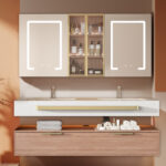 Double Sink Vanity, Floating Bathroom Double Vanity with Sink & Smart Mirrored Cabinet, Bathroom Sink Cabinet with Big Storage