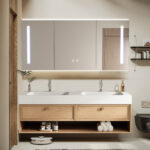 Minimalist Floating Vanity for Modern Small Bathrooms, Bathroom Vanity with Sink Mirror Set, Solid Wood Bathroom Sink Cabinet with Big Storage