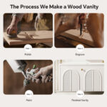 Solid Oak Bathroom Vanity with Single Sink & Smart Mirrored Cabinet, Floating Vanity with Sink, white Bathroom Sink Cabinet with Hand Carving. - 图片 2