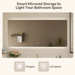 Solid Oak Bathroom Vanity with Single Sink & Smart Mirrored Cabinet, Floating Vanity with Sink, white Bathroom Sink Cabinet with Hand Carving. - 图片 3