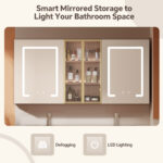 Double Sink Vanity, Floating Bathroom Double Vanity with Sink & Smart Mirrored Cabinet, Bathroom Sink Cabinet with Big Storage - 图片 3