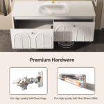 Solid Oak Bathroom Vanity with Single Sink & Smart Mirrored Cabinet, Floating Vanity with Sink, white Bathroom Sink Cabinet with Hand Carving. - 图片 4