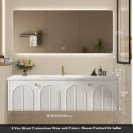 Solid Oak Bathroom Vanity with Single Sink & Smart Mirrored Cabinet, Floating Vanity with Sink, white Bathroom Sink Cabinet with Hand Carving. - 图片 5