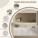 Solid Oak Bathroom Vanity with Single Sink & Smart Mirrored Cabinet, Floating Vanity with Sink, white Bathroom Sink Cabinet with Hand Carving. - 图片 7
