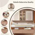 Double Sink Vanity, Floating Bathroom Double Vanity with Sink & Smart Mirrored Cabinet, Bathroom Sink Cabinet with Big Storage - 图片 7