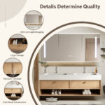 Minimalist Floating Vanity for Modern Small Bathrooms, Bathroom Vanity with Sink Mirror Set, Solid Wood Bathroom Sink Cabinet with Big Storage - 图片 7